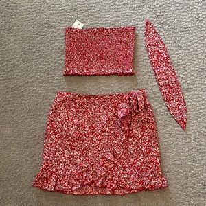3 Piece Tropical Skirt/Top/Tie Set